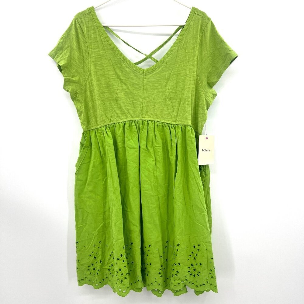 NWT Bohme Lime Green Eyelet Trim Cotton Dress Women's Medium Oversized
